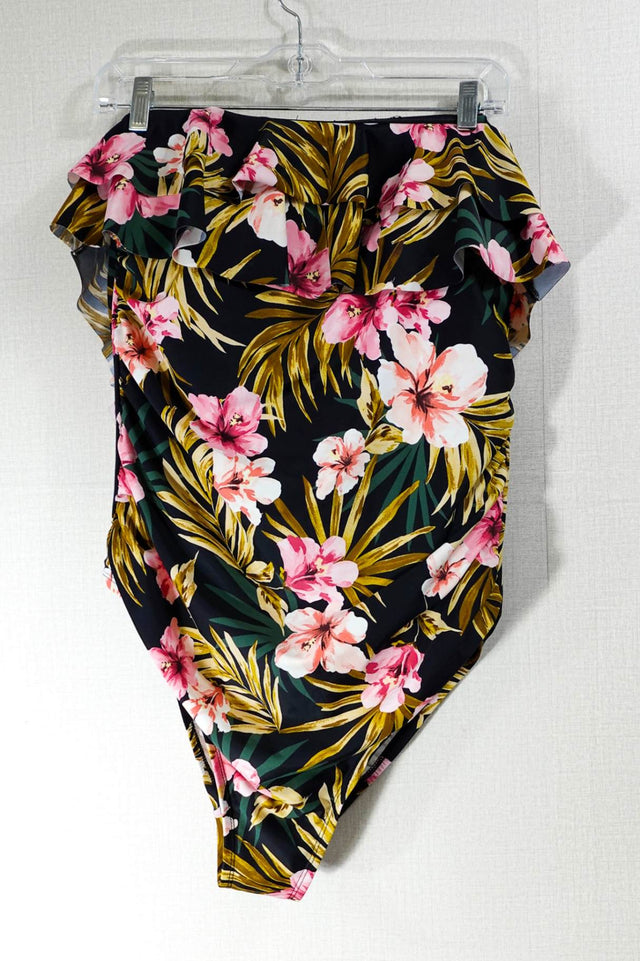 Kona Sol, New Swimsuit W/ removable straps, 18W, Black floral