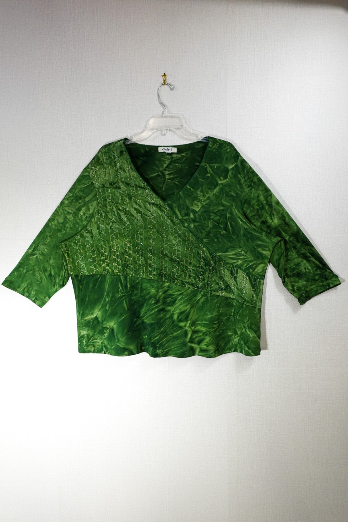 Only 9, 3/4 Sleeve Top, 2X, Green