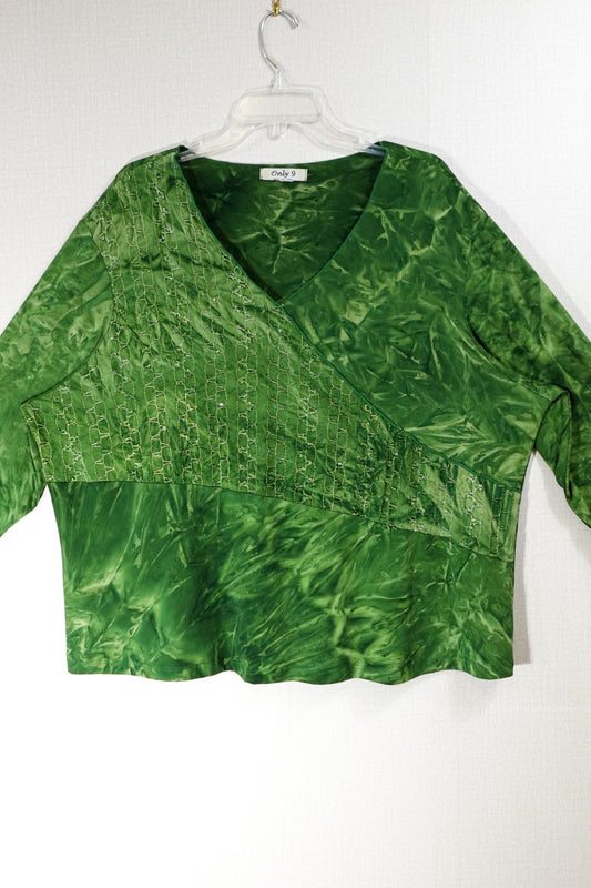 Only 9, 3/4 Sleeve Top, 2X, Green