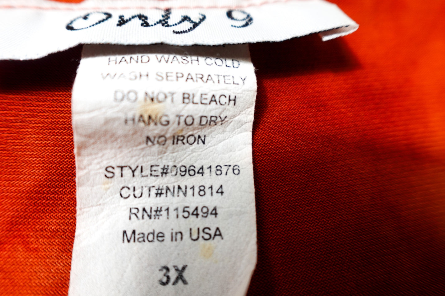 Only 9, 3/4 Sleeve Top, 3X, Orange