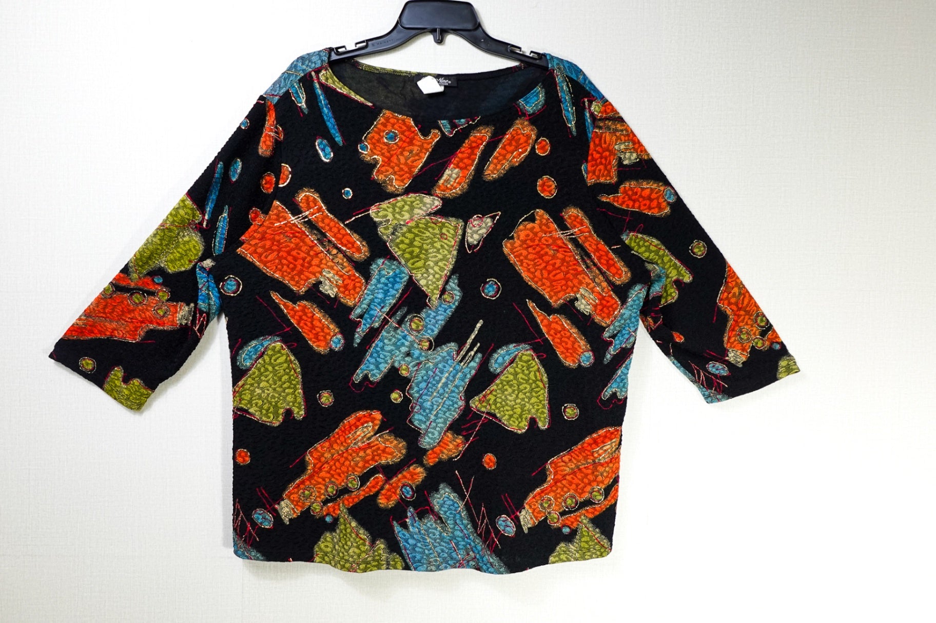 Only Nine Woman, 3/4 SLEEVE TOP, 3X, Multicolor