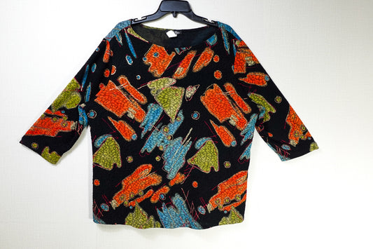 Only Nine Woman, 3/4 SLEEVE TOP, 3X, Multicolor