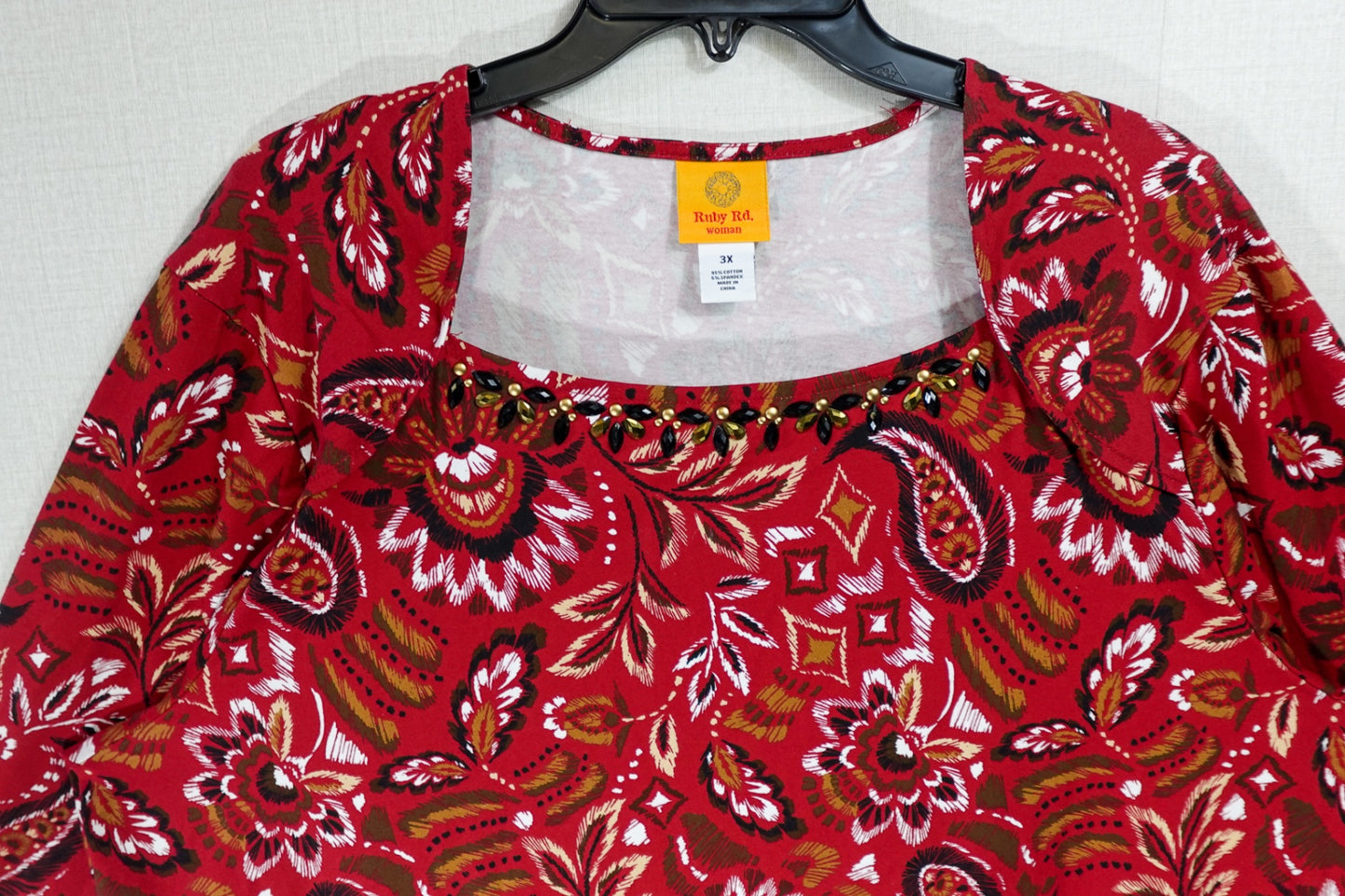 Ruby Rd., New 3/4 Sleeve Top, 3X, Cotton, Spandex