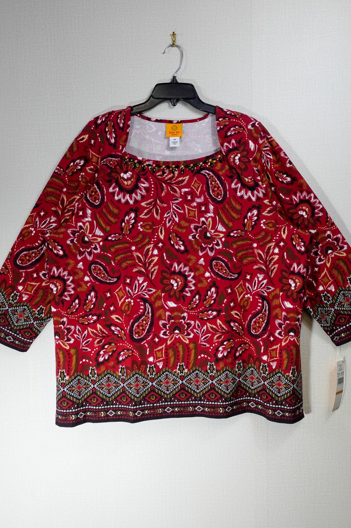 Ruby Rd., New 3/4 Sleeve Top, 3X, Cotton, Spandex