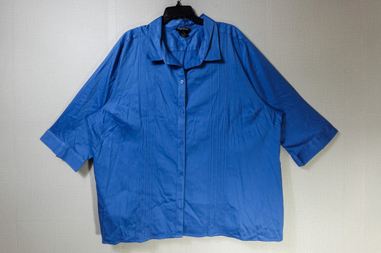 Maggie Barnes, Short Sleeved Top - button down, 3X (26/28), Cotton, Spandex