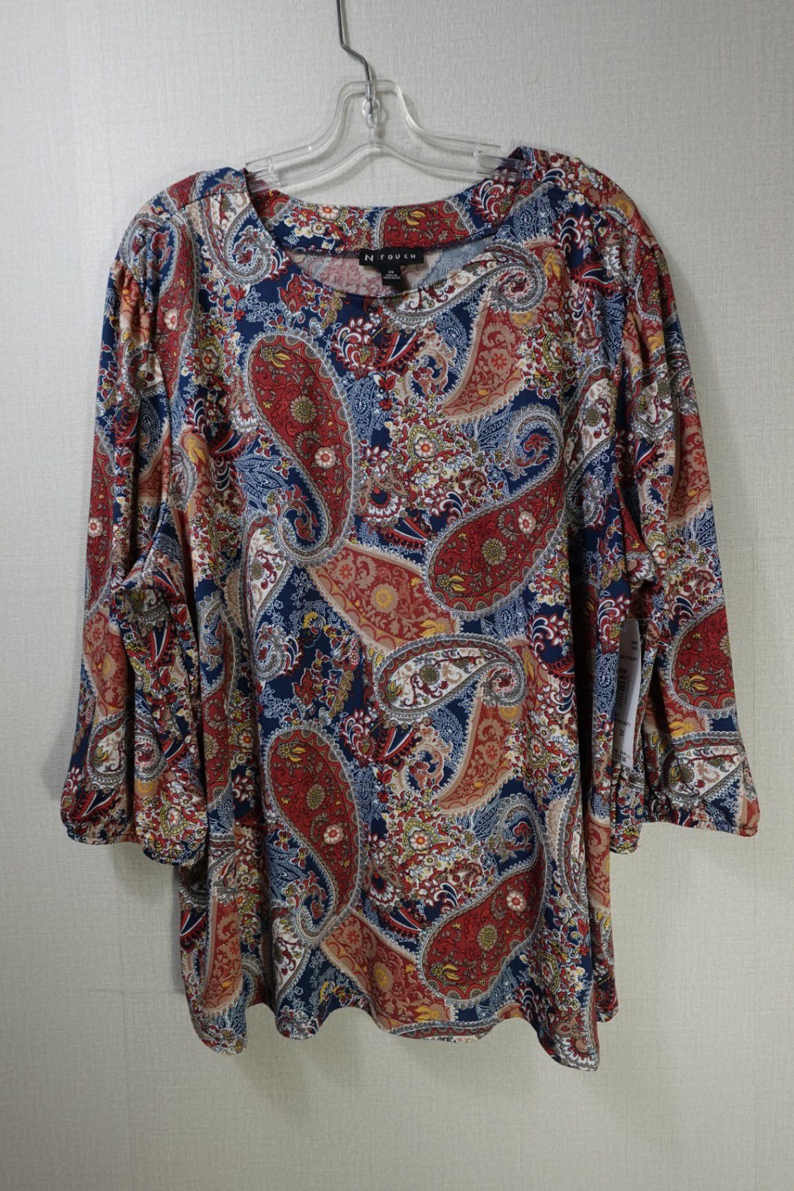 N Touch, New 3/4 Sleeve Top, 2X, Polyester, Spandex