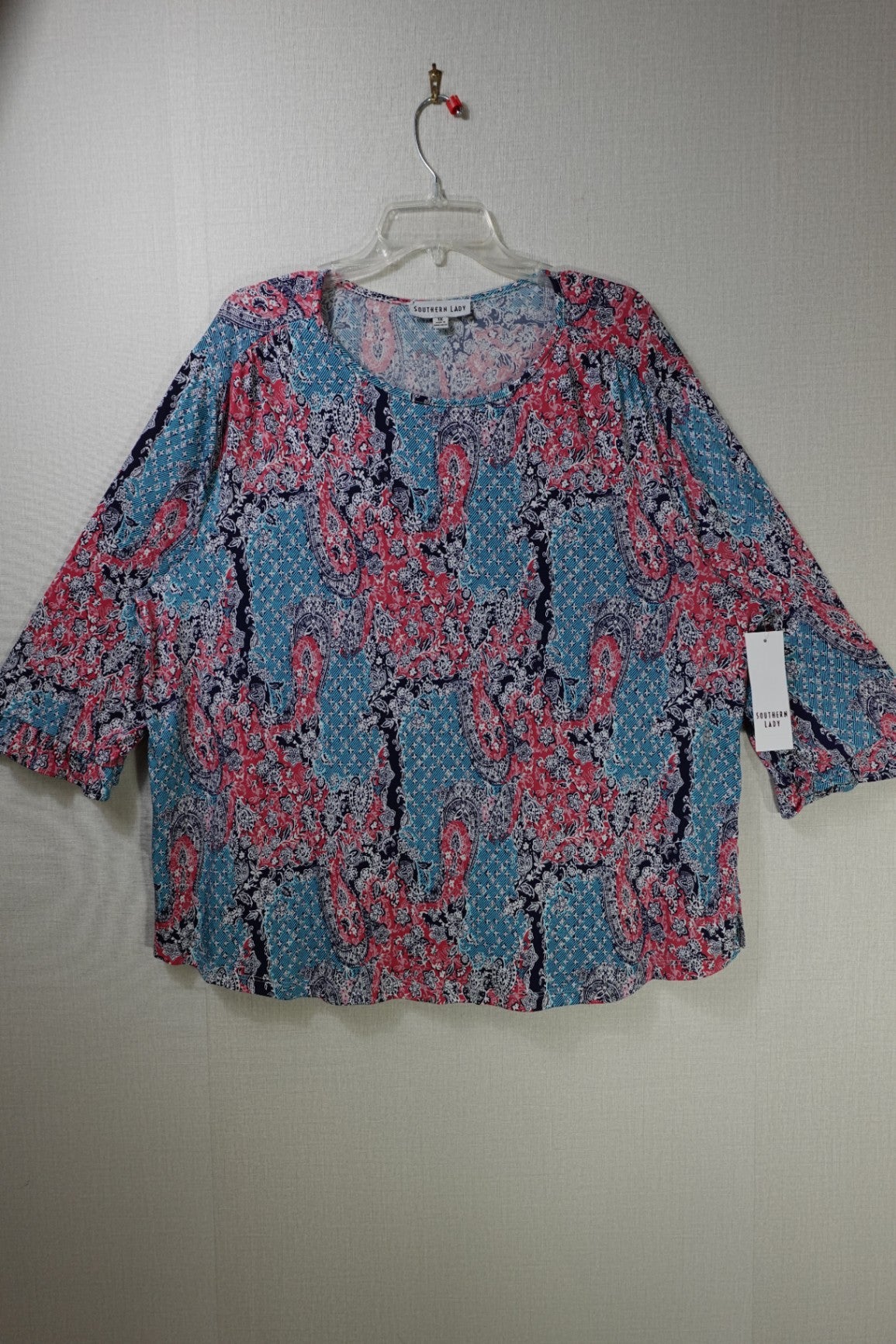 Southern Lady, 3/4 Sleeve Top, 1X, polyester/spandex (P/S)