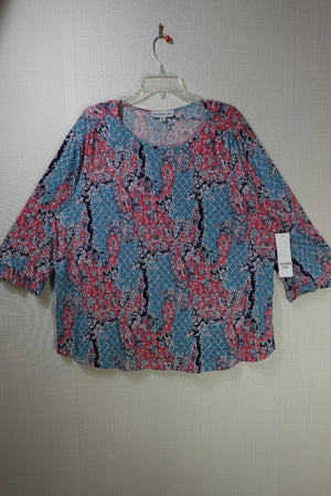Southern Lady, 3/4 Sleeve Top, 1X, polyester/spandex (P/S)