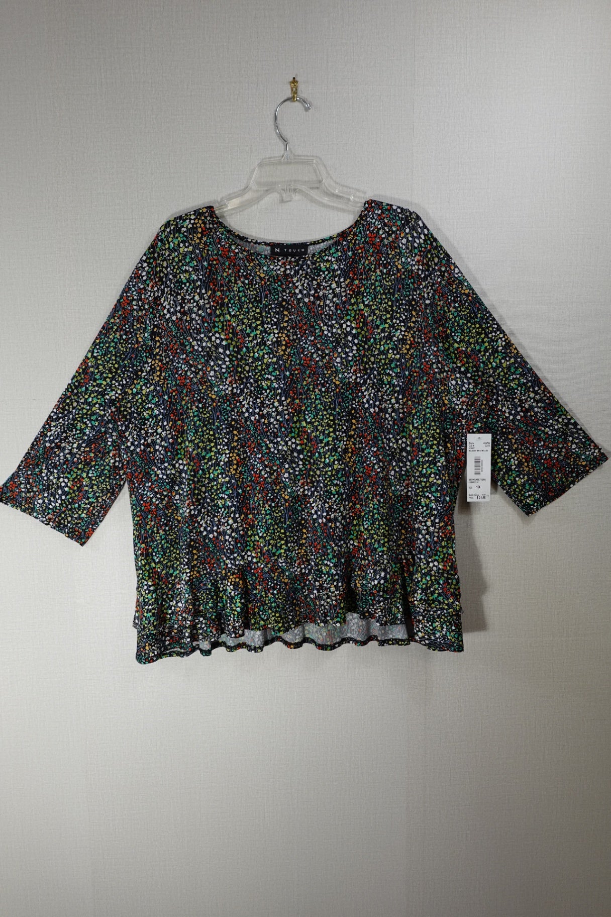 N Touch, New 3/4 Sleeve Top, 1X, Polyester, Spandex