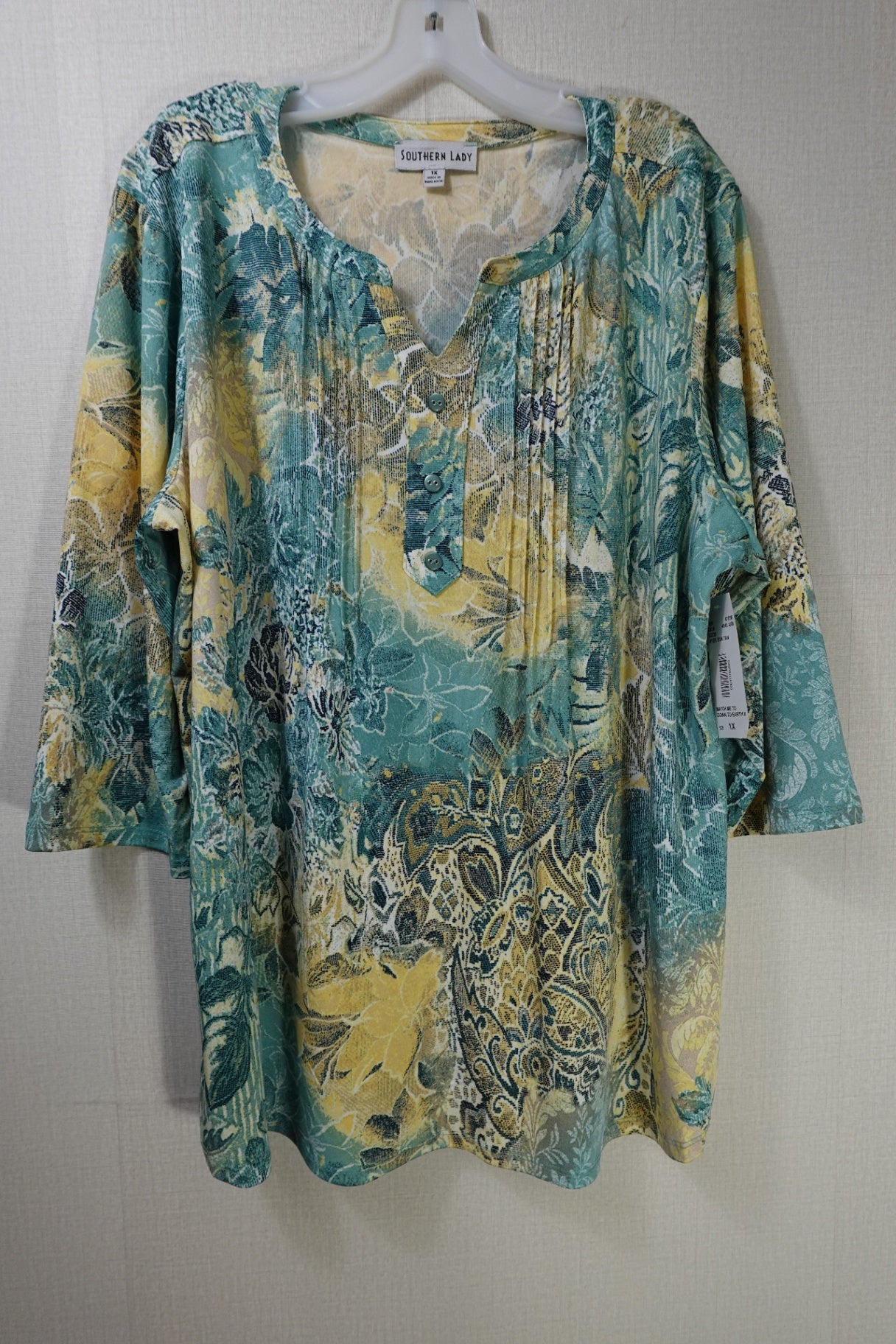 Southern Lady, New 3/4 sleeve top, 1X, Polyester, Spandex