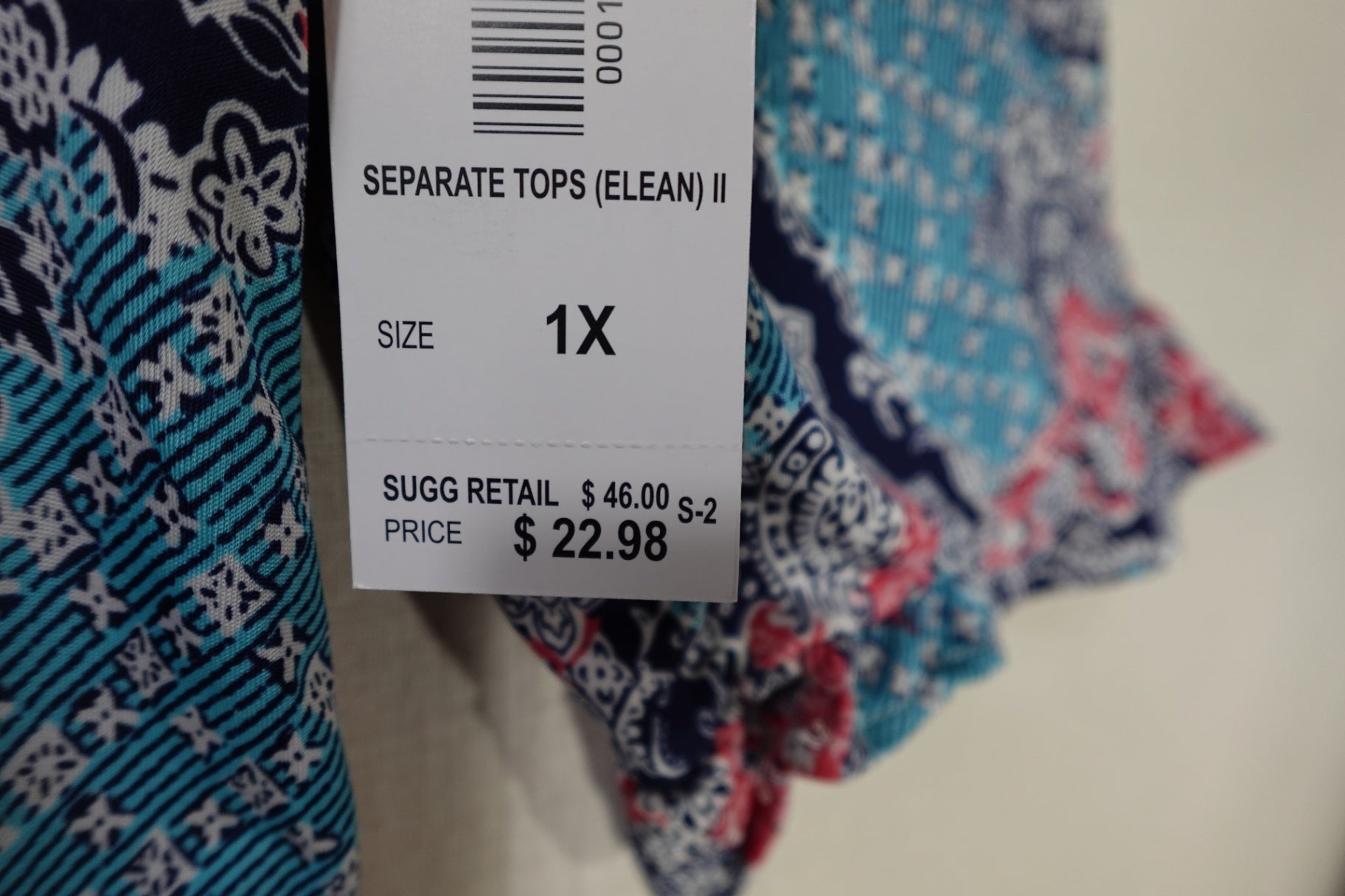 Southern Lady, 3/4 Sleeve Top, 1X, polyester/spandex (P/S)
