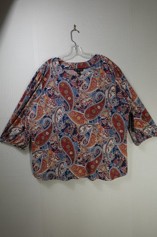 N Touch, New 3/4 Sleeve Top, 2X, Polyester, Spandex