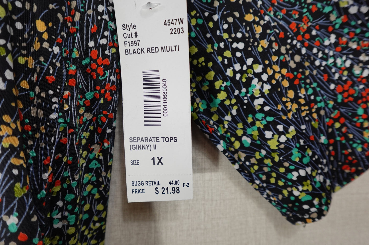 N Touch, New 3/4 Sleeve Top, 1X, Polyester, Spandex