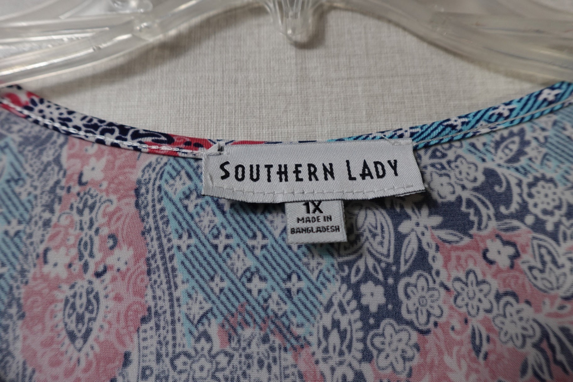 Southern Lady, 3/4 Sleeve Top, 1X, polyester/spandex (P/S)