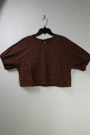 (No Label), Short Sleeved Cropped Top, XL, Linen? no label