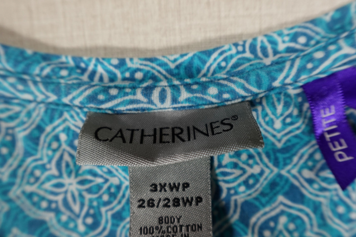 Catherine's, 3/4 Sleeve Top, 26/28wp, Cotton