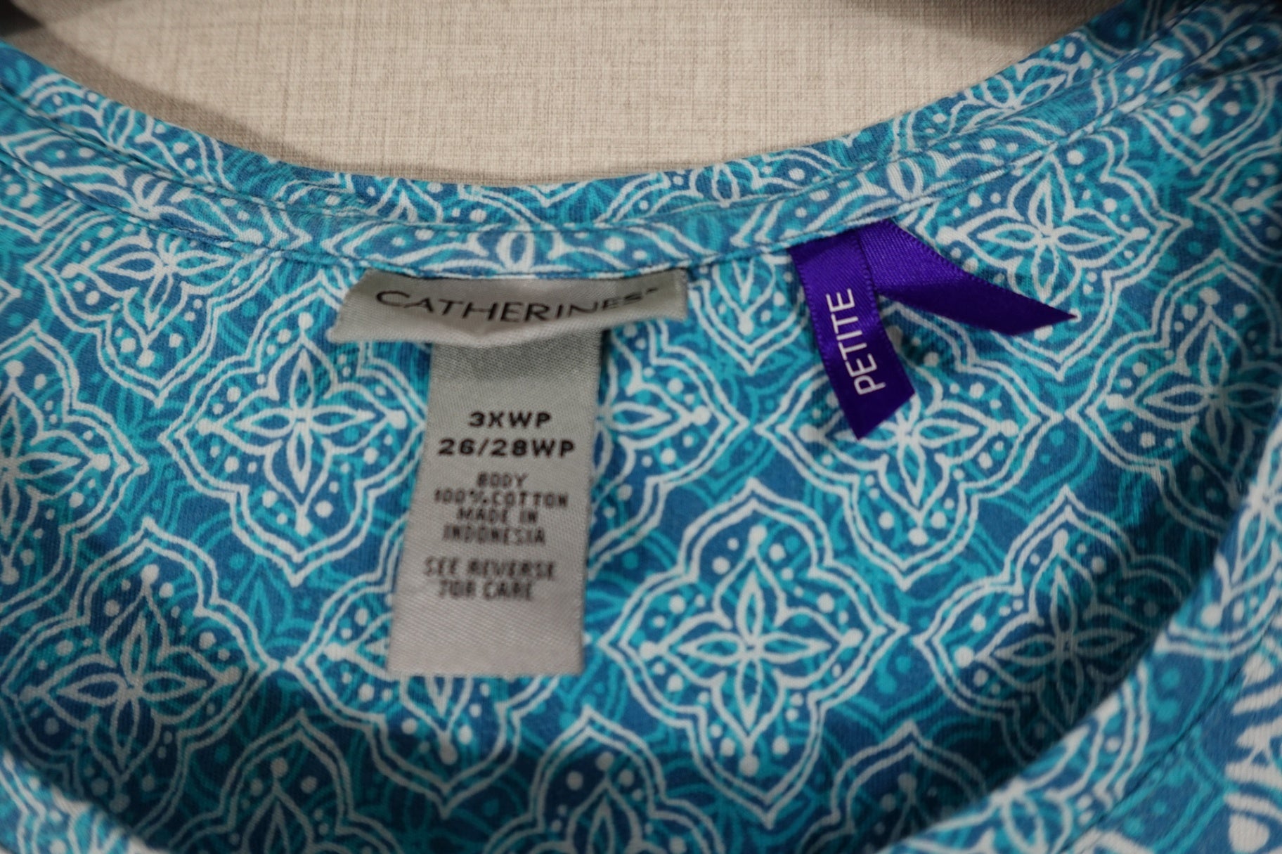 Catherine's, 3/4 Sleeve Top, 26/28wp, Cotton