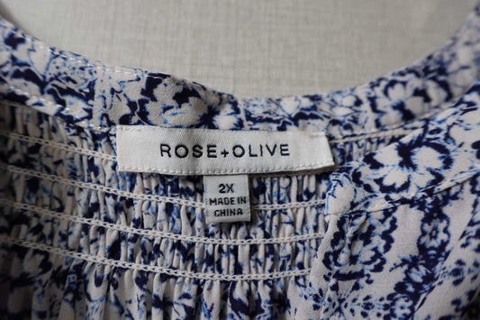 Rose + Olive, 3/4 SLEEVE TOP, 2X,