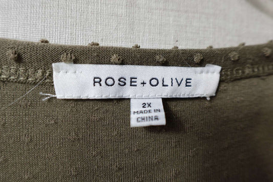 Rose + Olive, Short Sleeved Top, 2X,