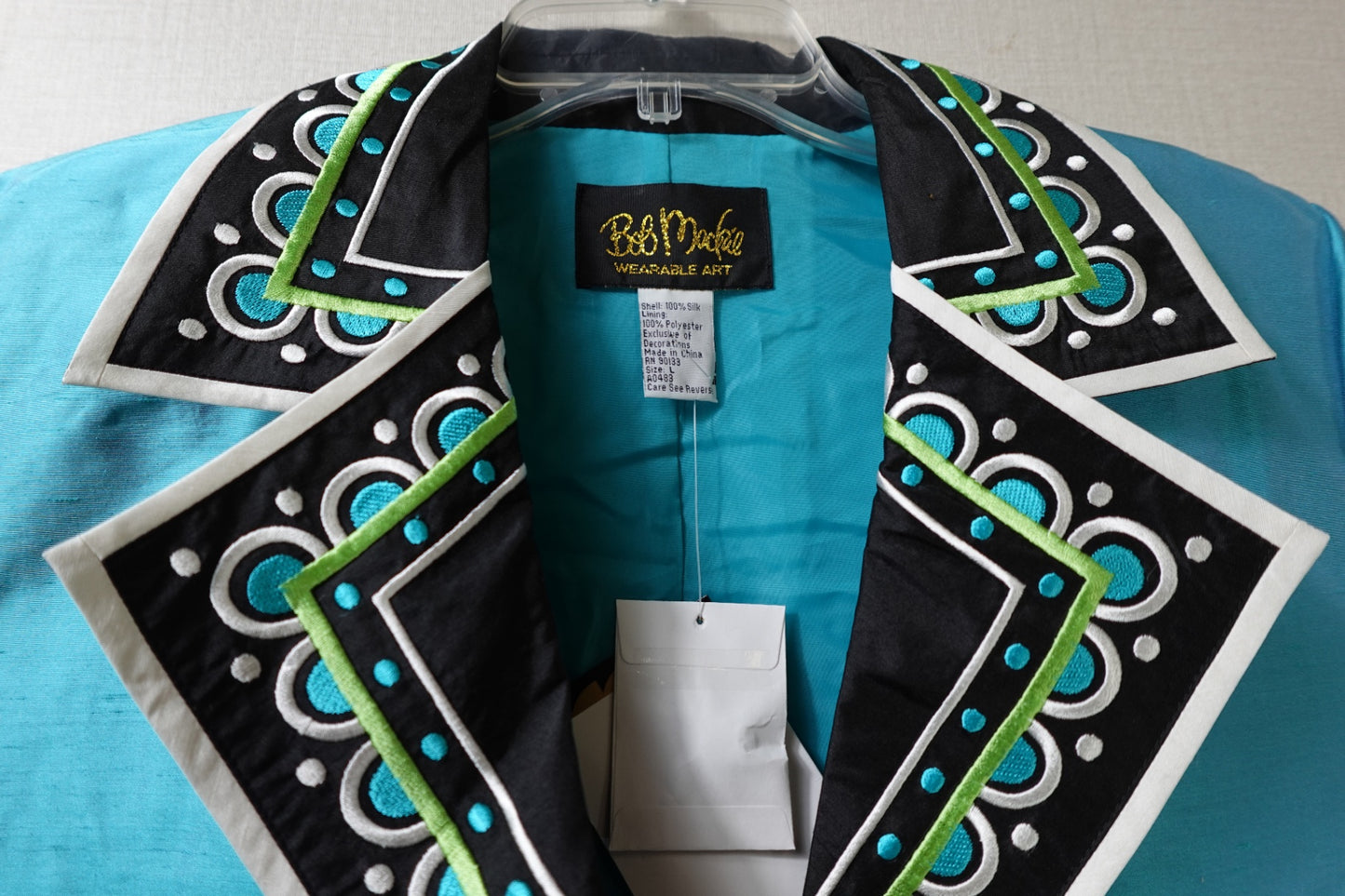 Bob Mackie Wearable Art, new vintage button blouse, L, silk