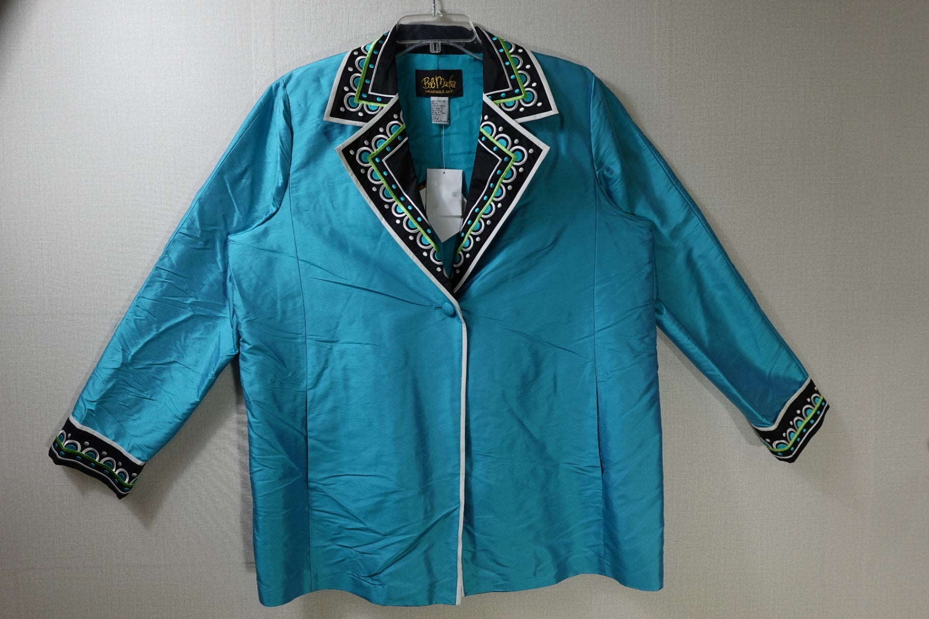 Bob Mackie Wearable Art, new vintage button blouse, L, silk