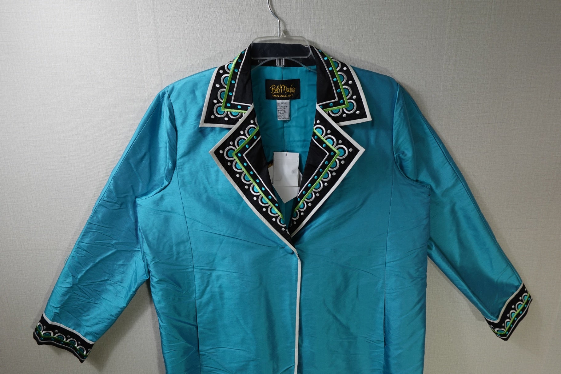 Bob Mackie Wearable Art, new vintage button blouse, L, silk