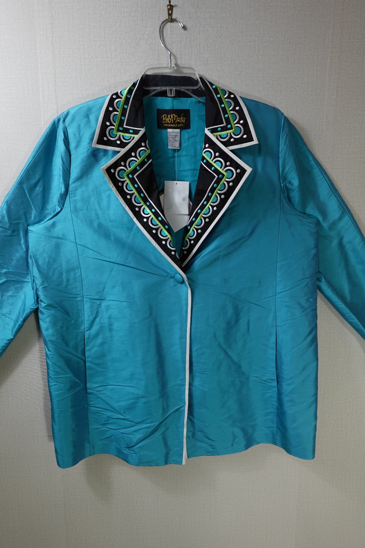 Bob Mackie Wearable Art, new vintage button blouse, L, silk