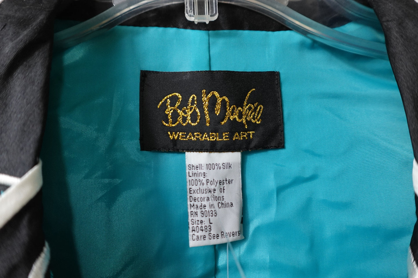 Bob Mackie Wearable Art, new vintage button blouse, L, silk