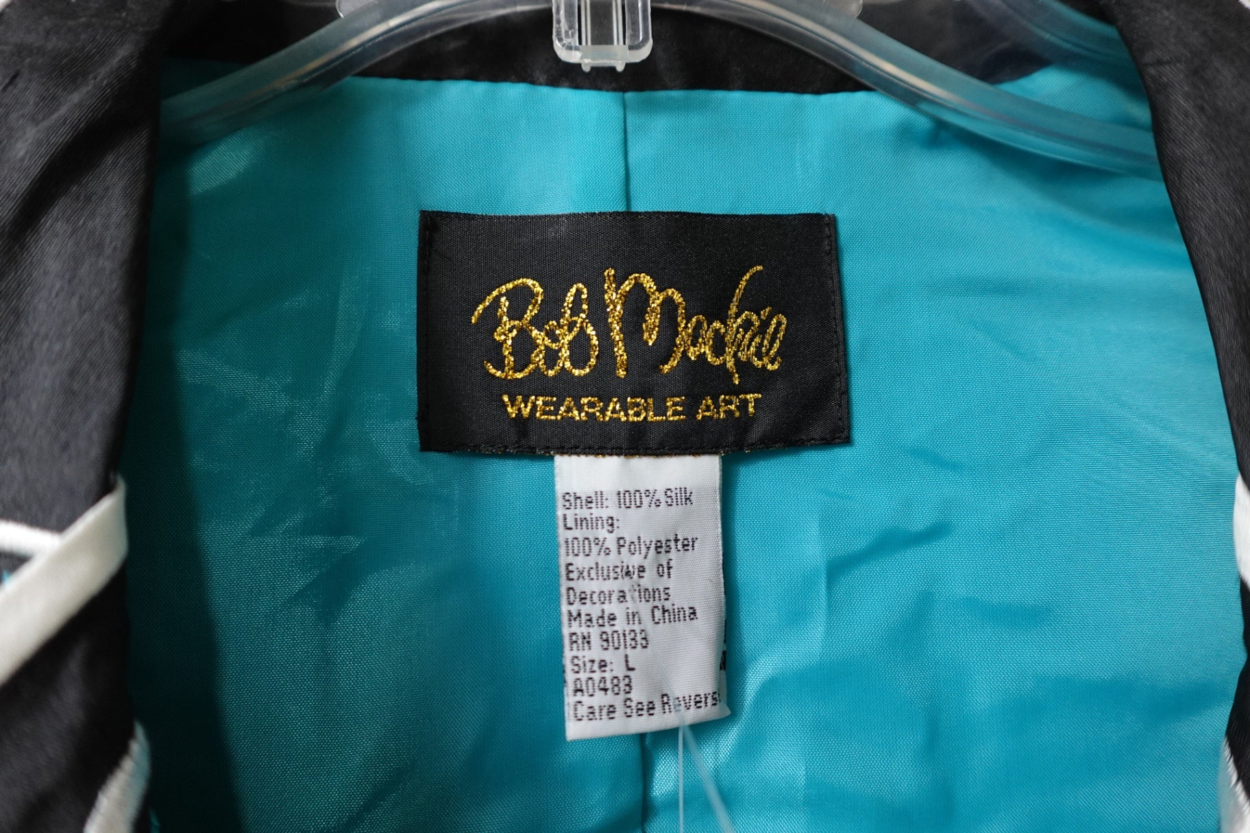 Bob Mackie Wearable Art, new vintage button blouse, L, silk