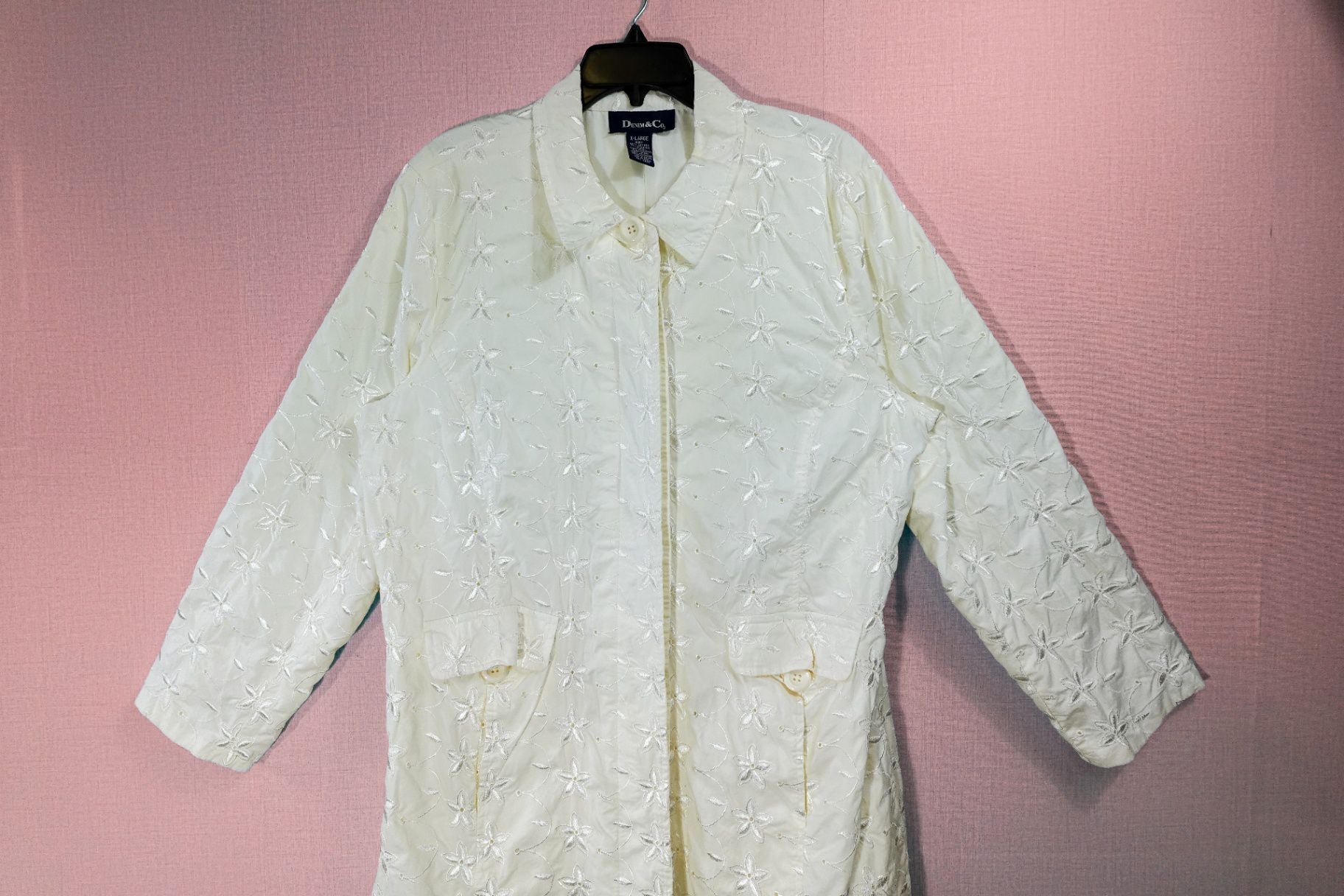 Denim & Co., Long Sleeve Button Down Top, Xl, Cotton, Spandex