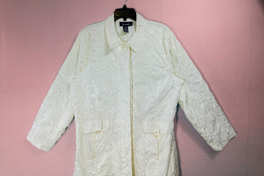 Denim & Co., Long Sleeve Button Down Top, Xl, Cotton, Spandex