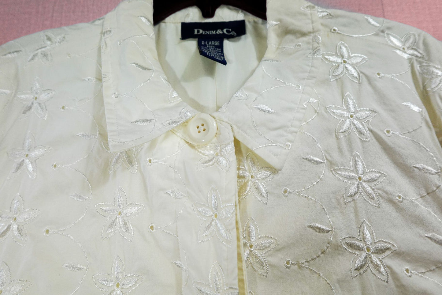 Denim & Co., Long Sleeve Button Down Top, Xl, Cotton, Spandex