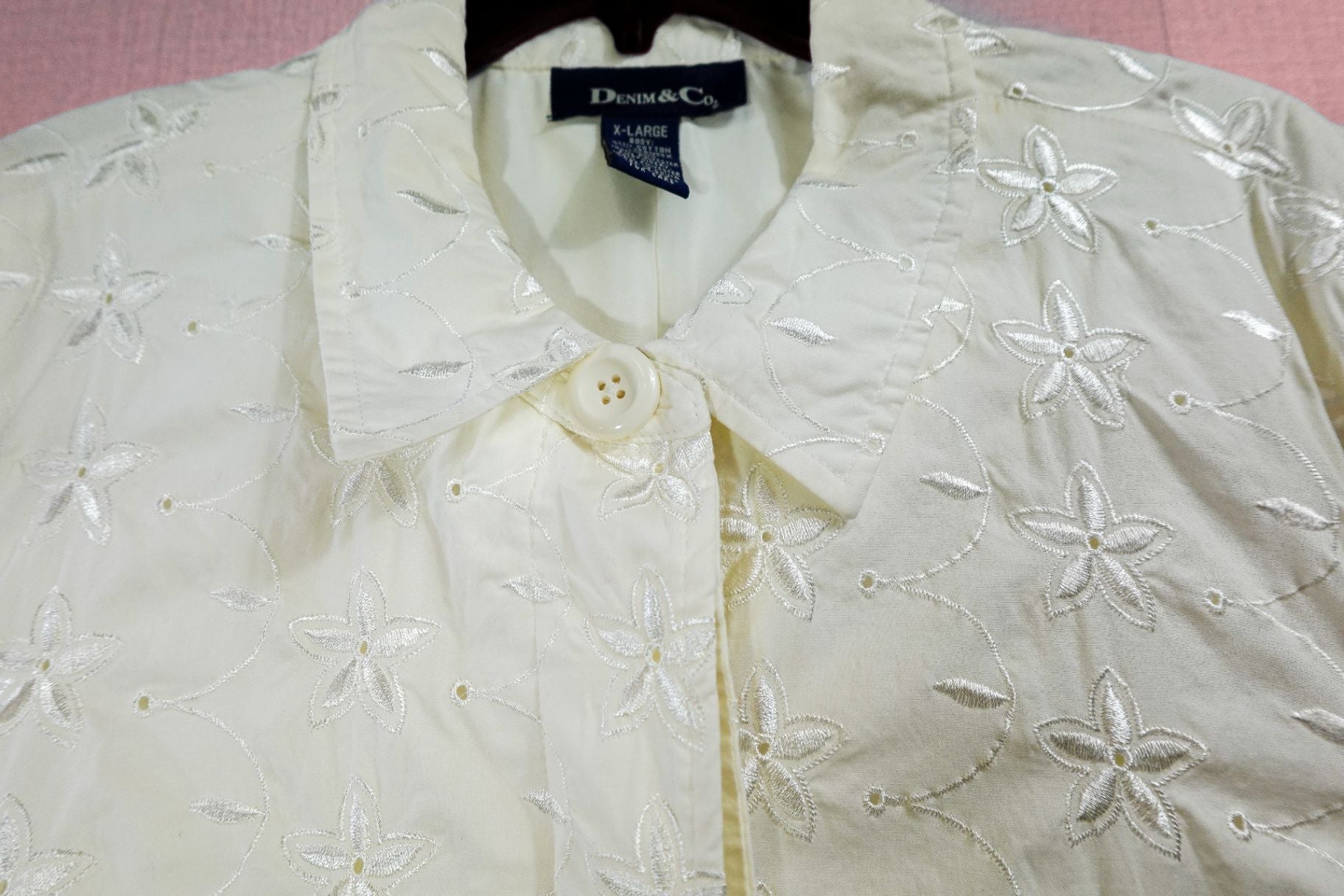 Denim & Co., Long Sleeve Button Down Top, Xl, Cotton, Spandex