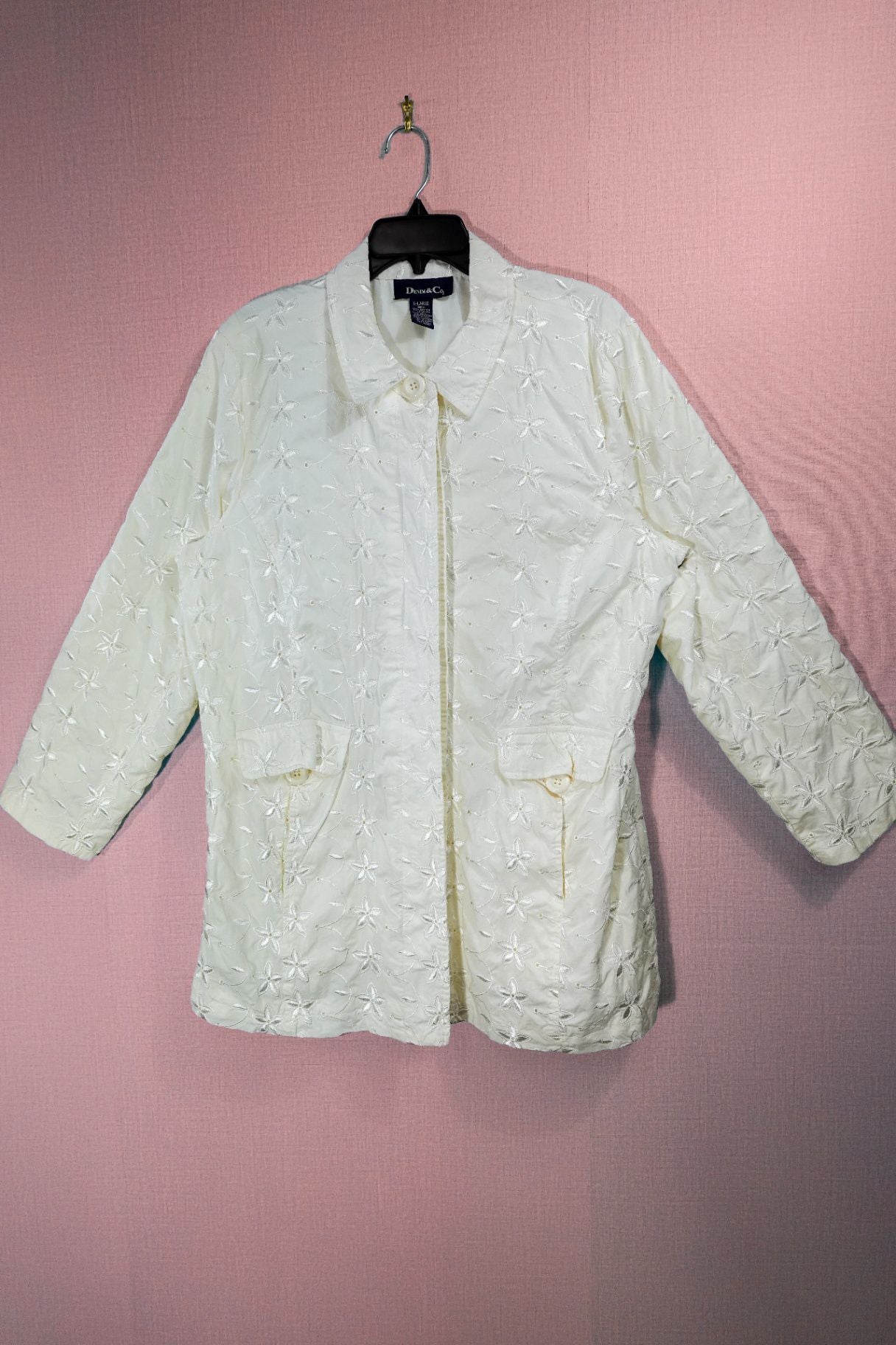 Denim & Co., Long Sleeve Button Down Top, Xl, Cotton, Spandex