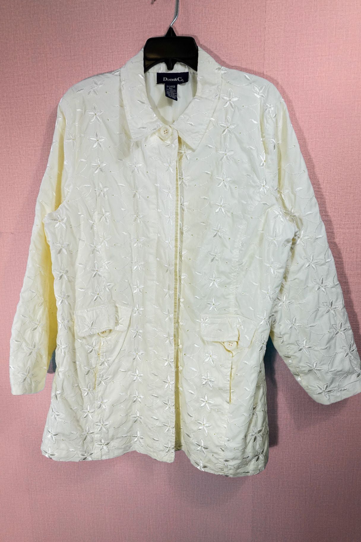 Denim & Co., Long Sleeve Button Down Top, Xl, Cotton, Spandex