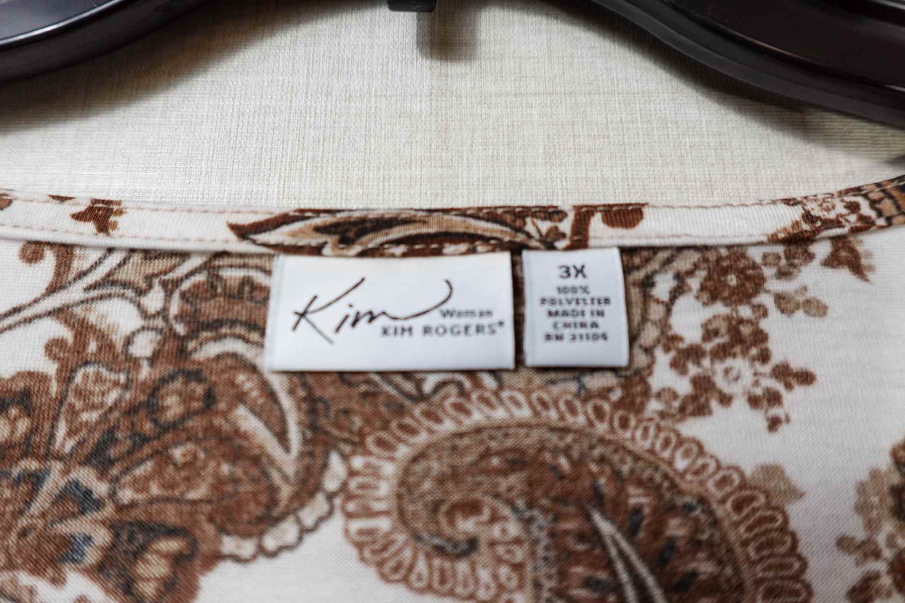 Kim Rogers, New 3/4 sleeve top, 3X, Polyester
