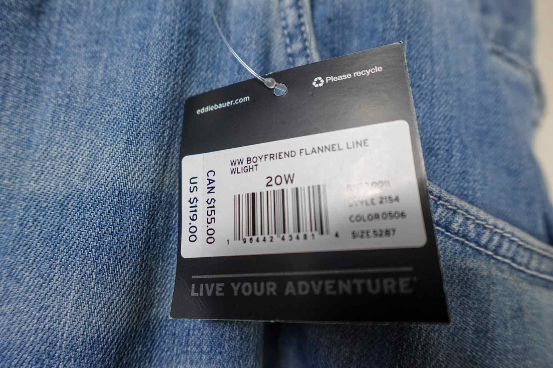 Eddie Bauer, New Boyfriend Lined Jeans, 20W, Cotton, spandex