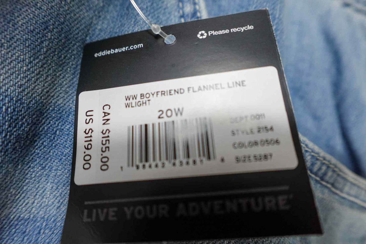 Eddie Bauer, New Boyfriend Lined Jeans, 20W, Cotton, spandex