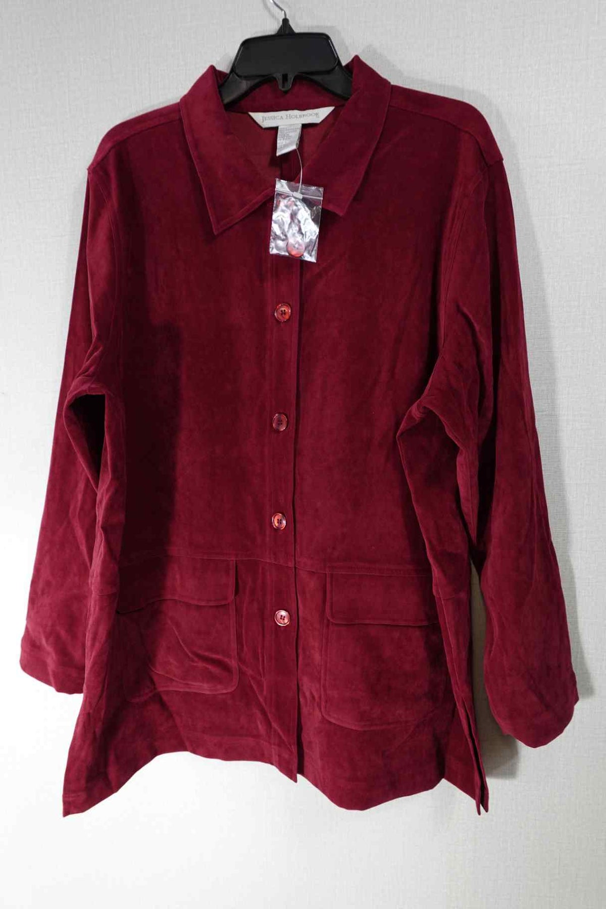 Jessica Holbrook, Long Sleeve Button Down Top, L, Polyester, spandex