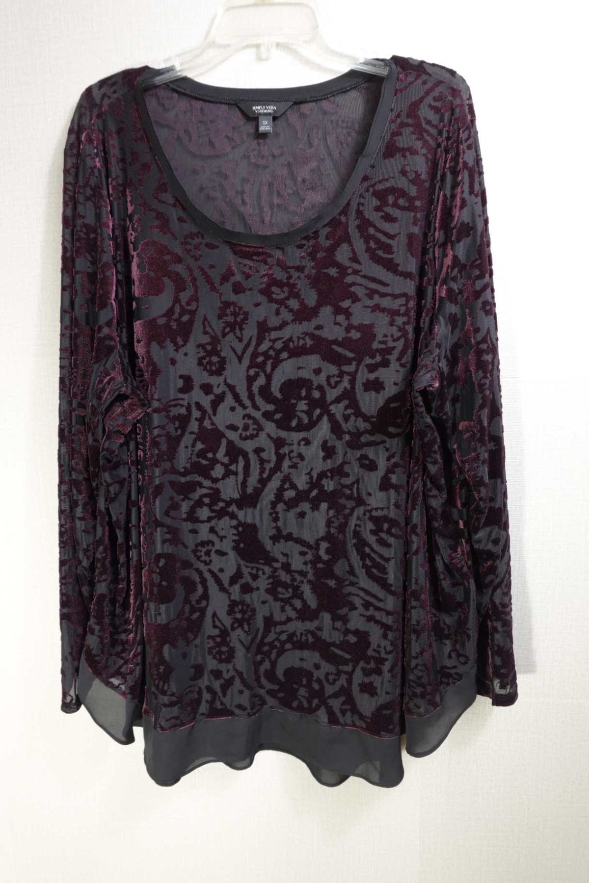 Simply Vera Vera Wang, Long Sleeves Top, 3X, Polyester Blend
