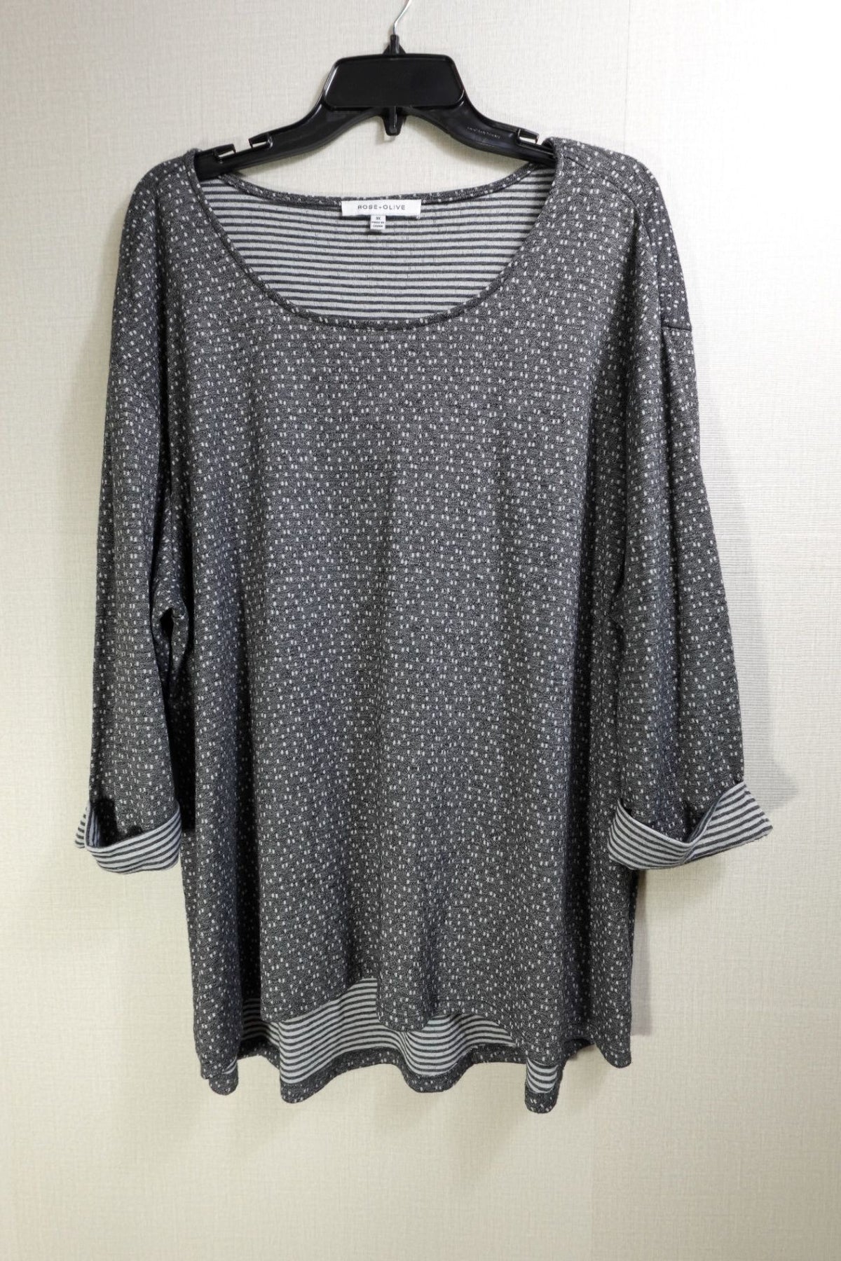 Rose + Olive, 3/4 Sleeve Top, 3X, Polyester blend