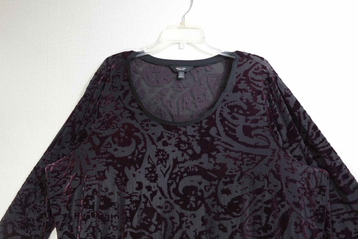Simply Vera Vera Wang, Long Sleeves Top, 3X, Polyester Blend