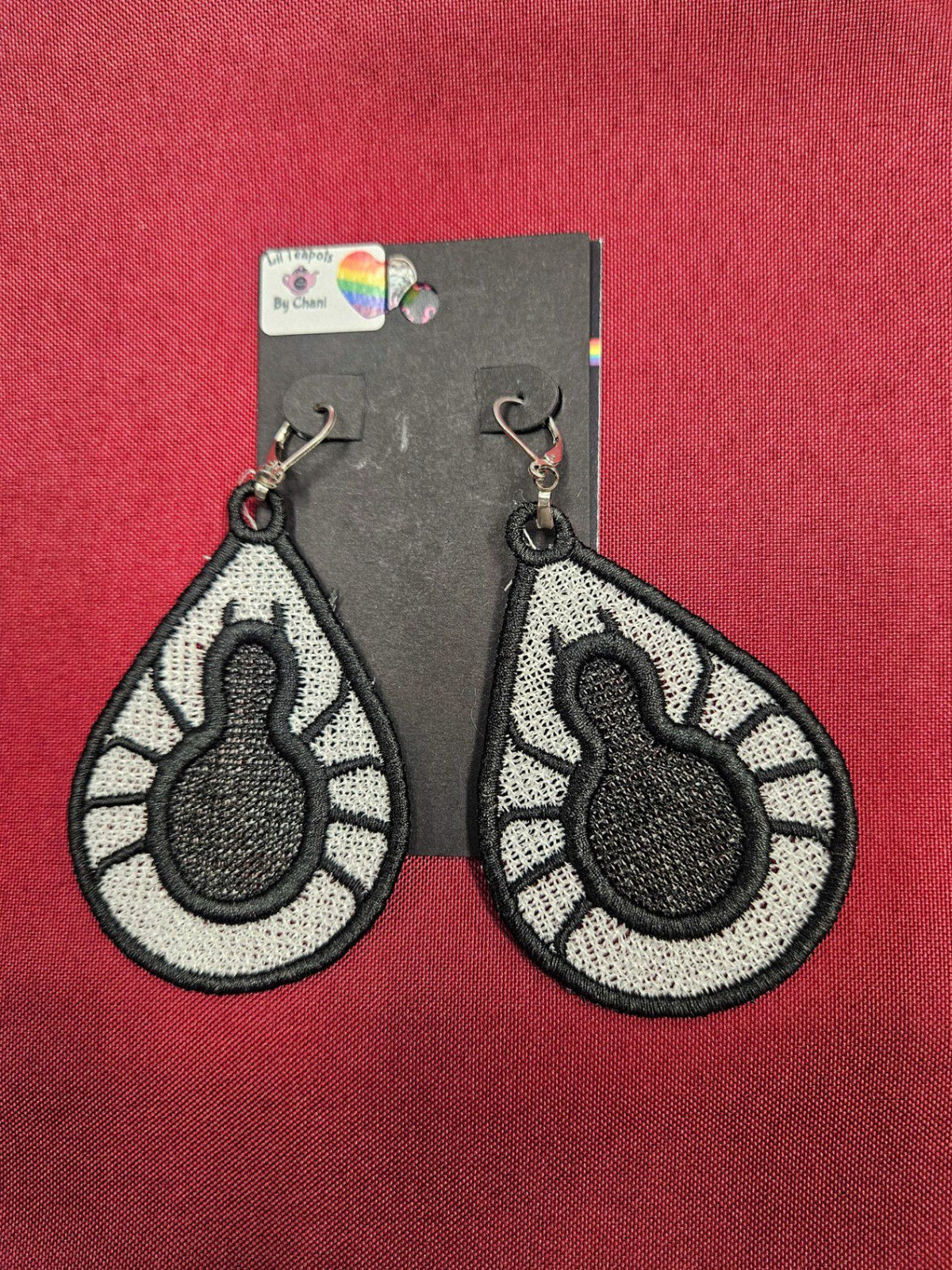 Lil Teapots By Chani, Embordered Lightweight Earrings, One Size, Fabric, Metal