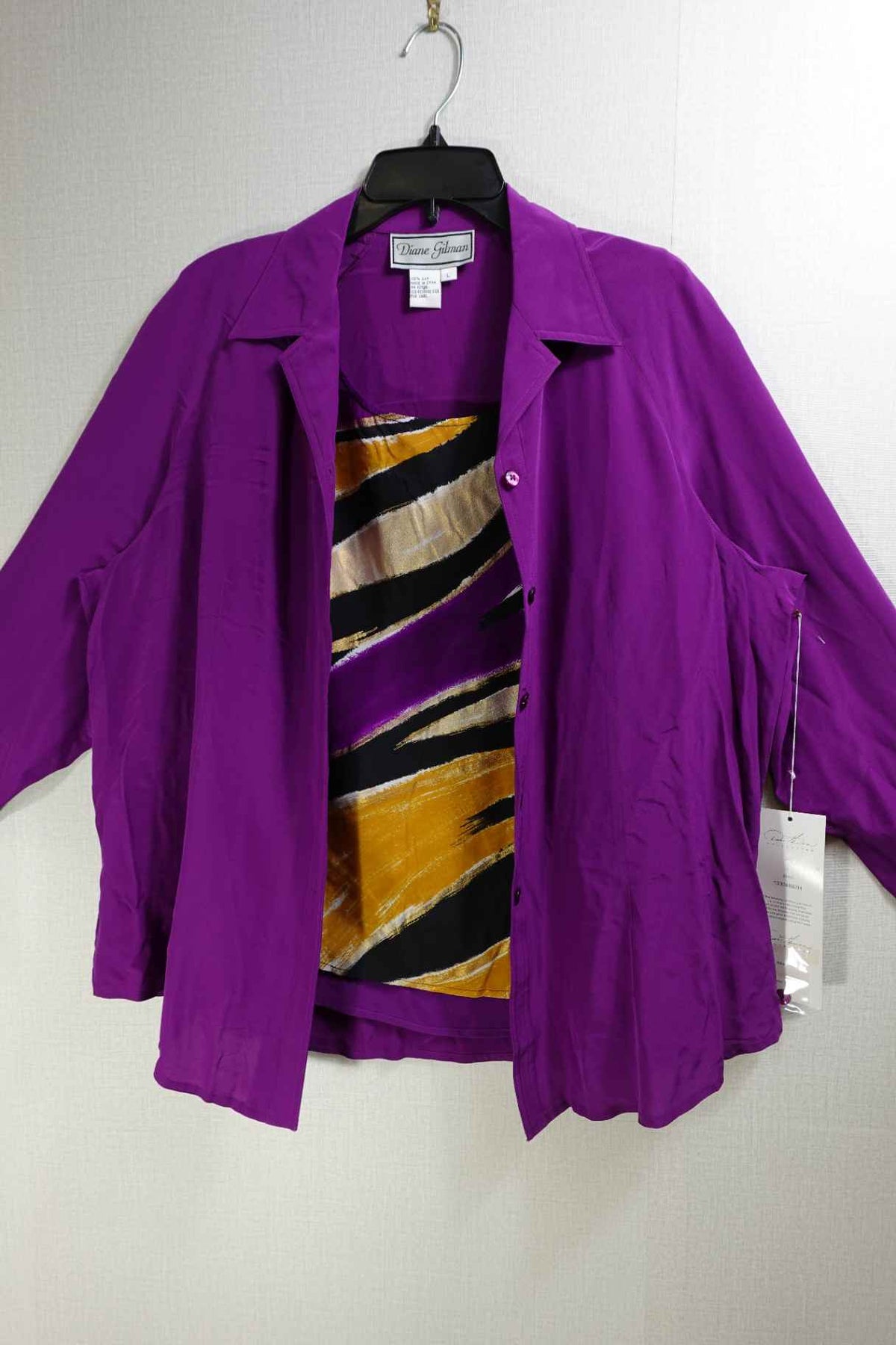 Diane Gilman, New Vintage Long Sleeves Top Set, L, Silk