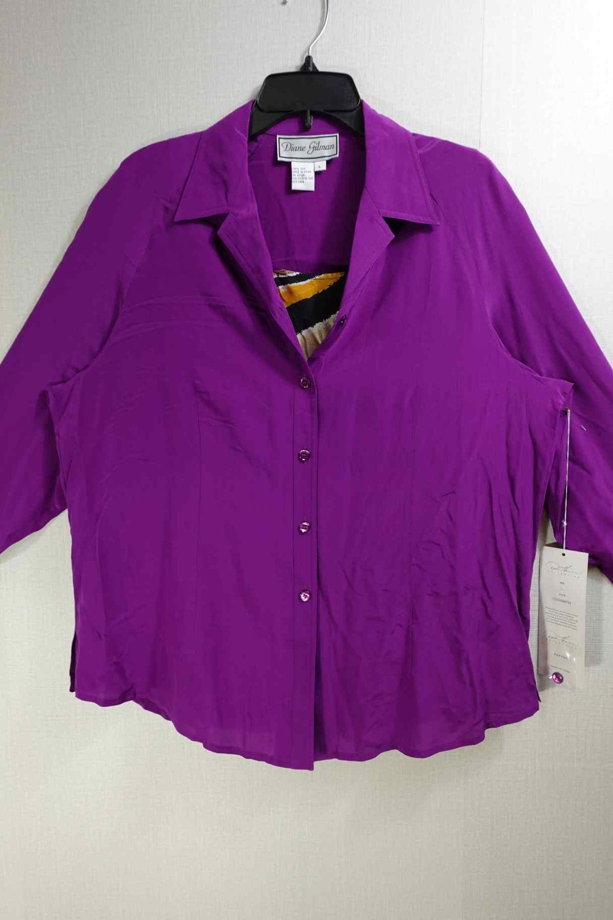 Diane Gilman, New Vintage Long Sleeves Top Set, L, Silk
