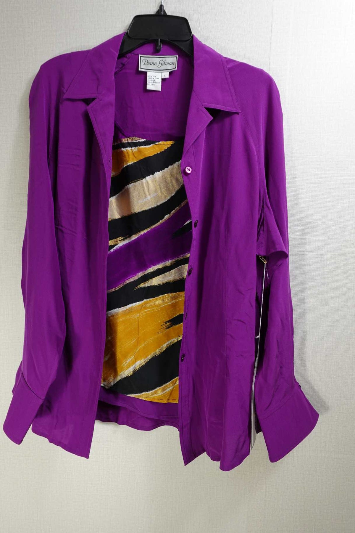 Diane Gilman, New Vintage Long Sleeves Top Set, L, Silk
