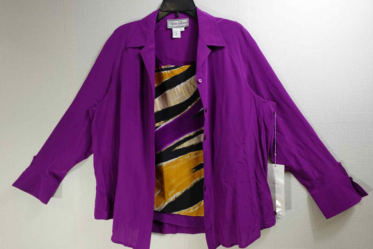 Diane Gilman, New Vintage Long Sleeves Top Set, L, Silk