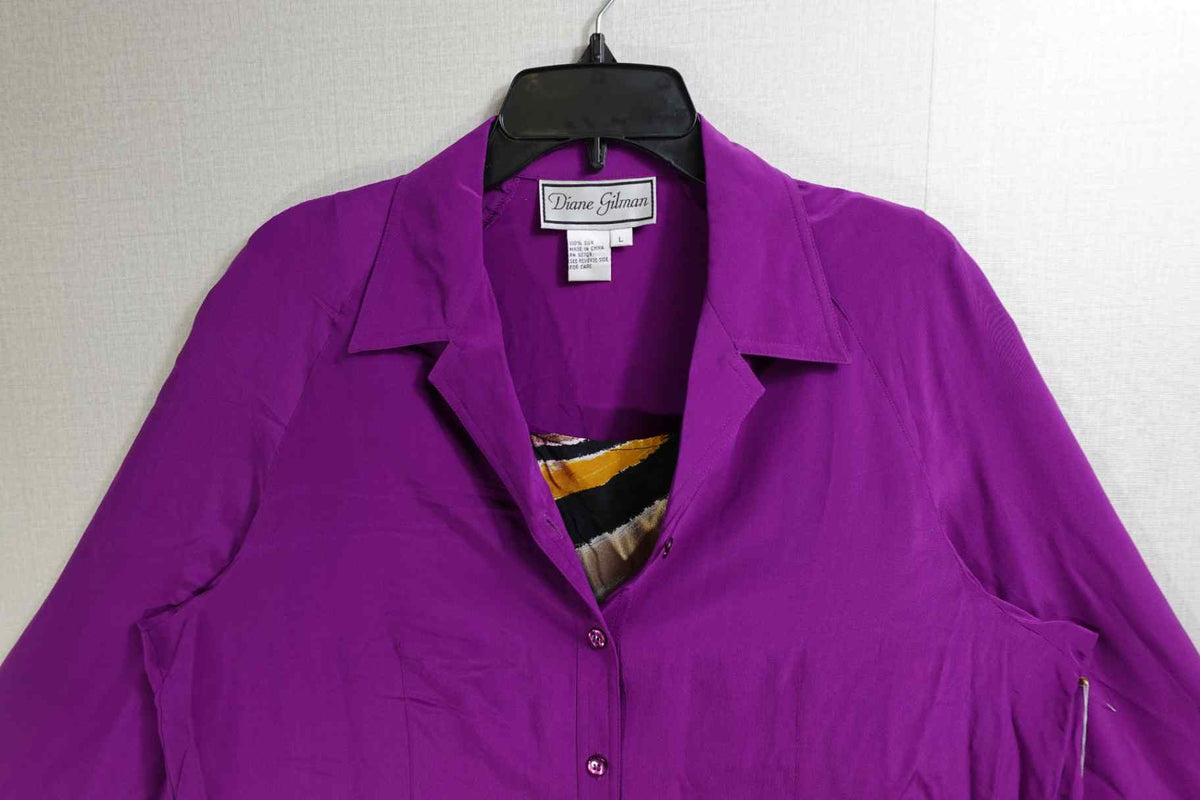 Diane Gilman, New Vintage Long Sleeves Top Set, L, Silk