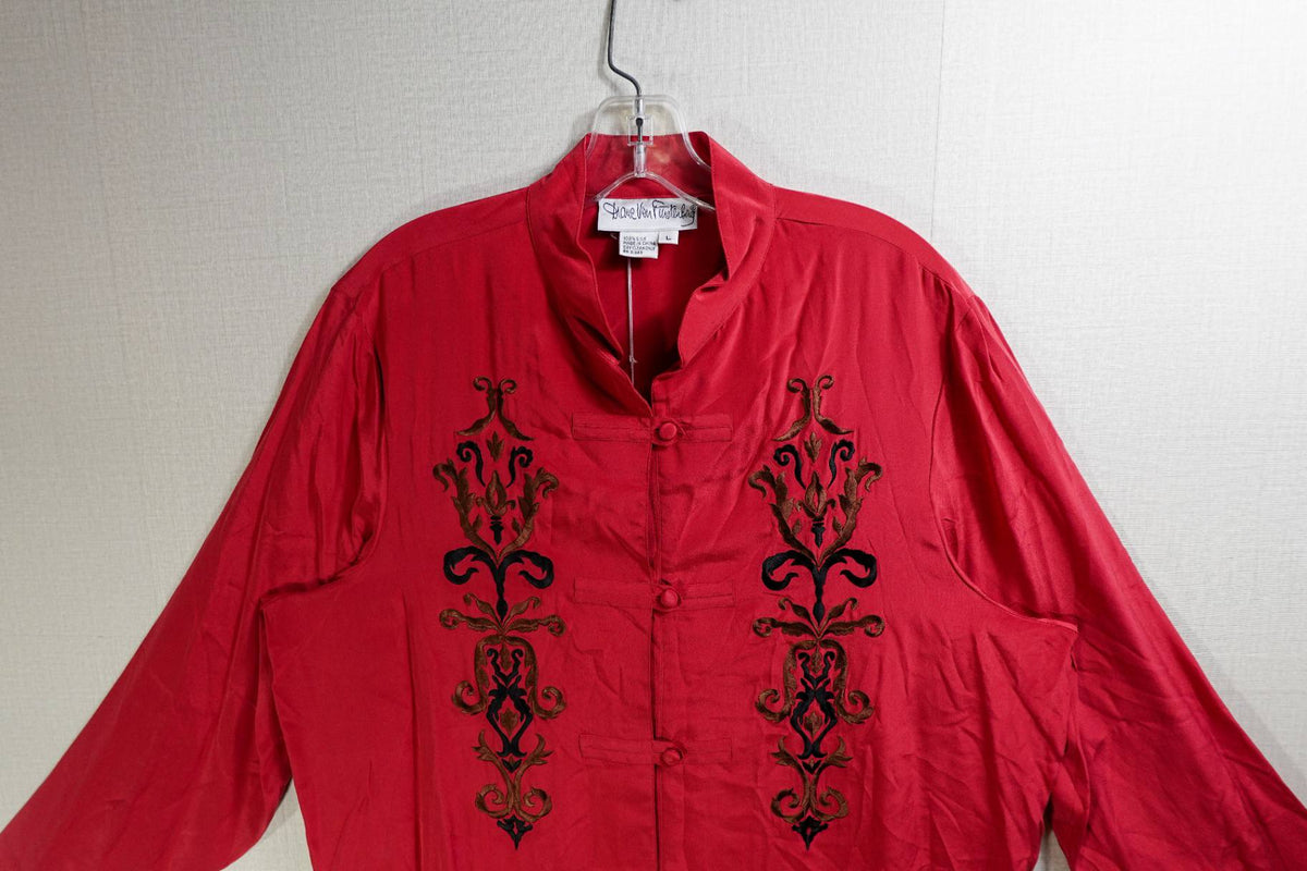 Diane Von Furstenberg, New Long Sleeve Top, L, Silk