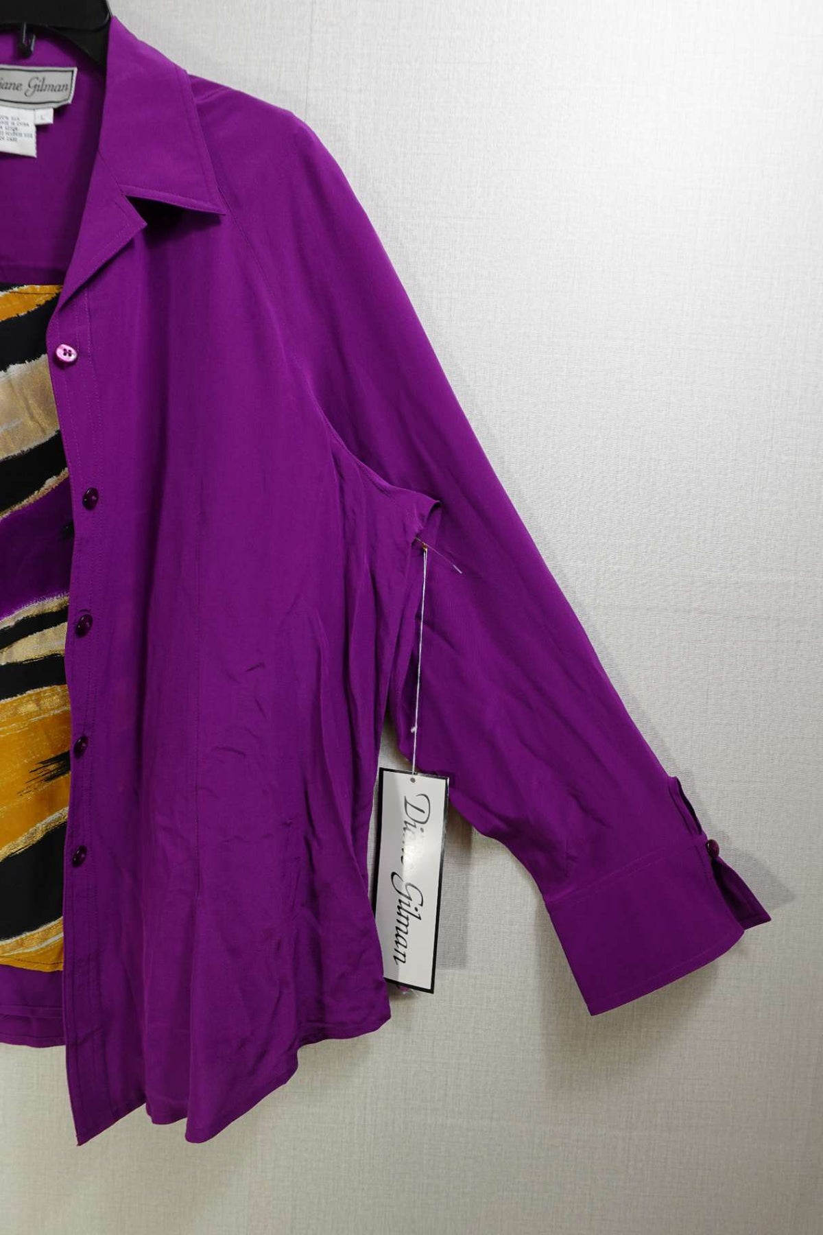 Diane Gilman, New Vintage Long Sleeves Top Set, L, Silk